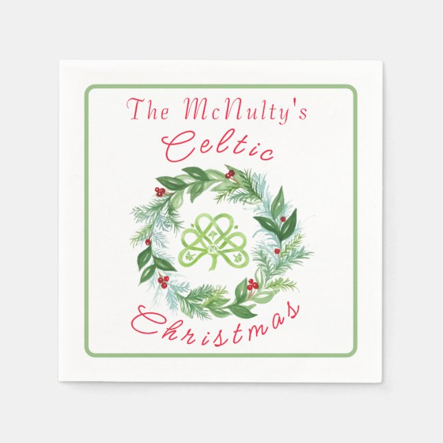 Guardanapo De Papel Watercolor Celtic Christmas Wreath PERSONALIZE (Frente)