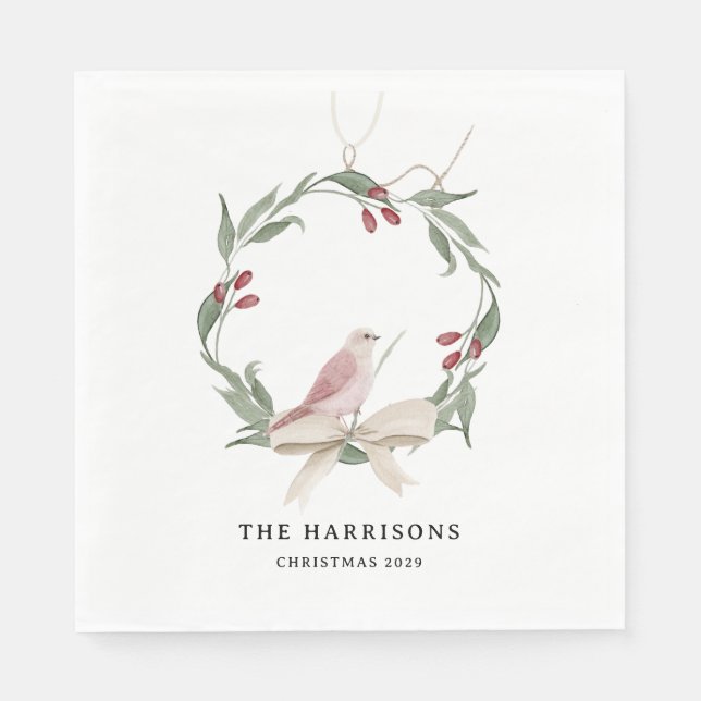 Guardanapo De Papel Watercolor Christmas Wreath Personalized White (Frente)