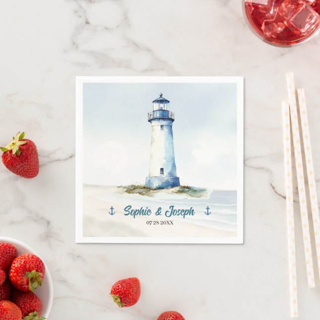 Guardanapo De Papel Watercolor Coastal New England Wedding (Insitu)