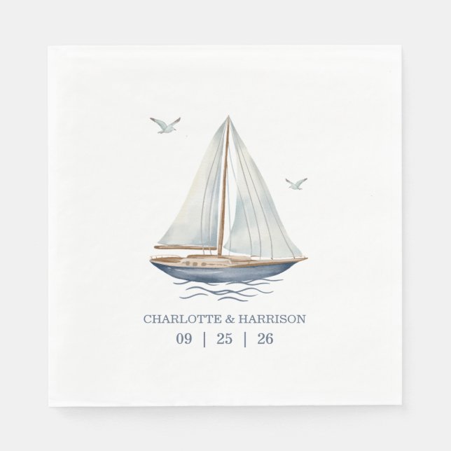 Guardanapo De Papel Watercolor Coastal Seascape Wedding (Frente)