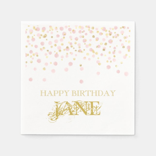 Guardanapo De Papel Watercolor Confetti Happy Birthday Name Elegante (Frente)