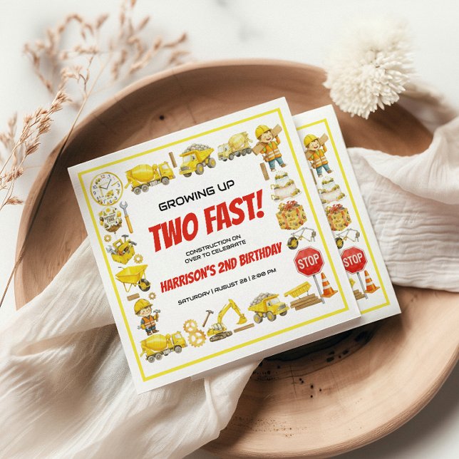 Guardanapo De Papel Watercolor Construction 2nd Birthday Party  (Watercolor Construction 2nd Birthday Party napkins
)