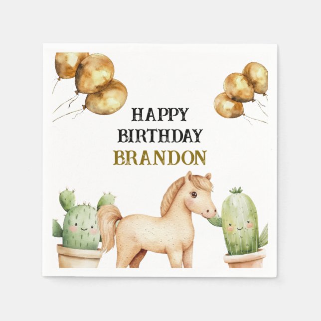 Guardanapo De Papel Watercolor Cute Cowboy 1rua Rodeio Aniversário (Frente)