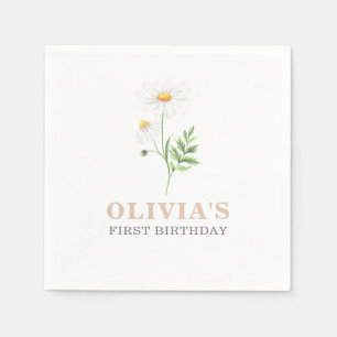 Guardanapo De Papel Watercolor Daisy First Birthday Napkins