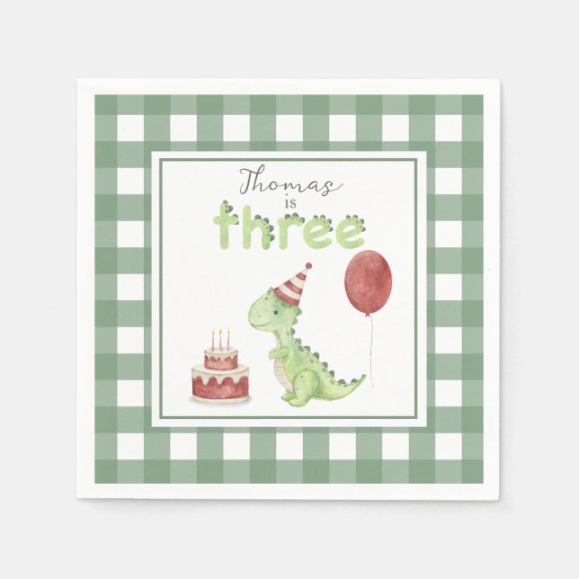 Guardanapo De Papel Watercolor Dinosaur 3rd birthday (Frente)