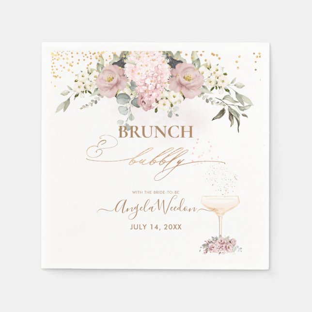 Guardanapo De Papel Watercolor Dusty Rosa Brunch Bubble Napkins (Frente)