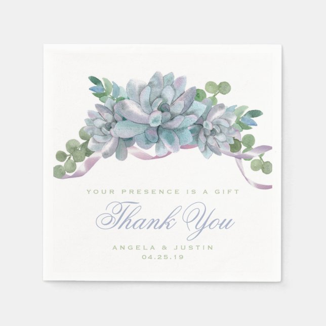 Guardanapo De Papel Watercolor Echeveria com Fita Roxa (Frente)