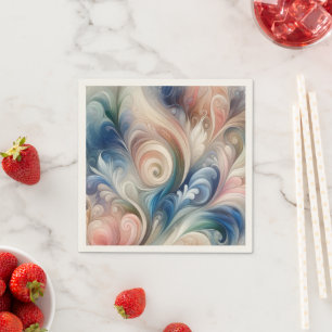 Guardanapo De Papel Watercolor Fantasy Floral Pastel Blue & Cream