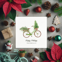 Guardanapo De Papel Watercolor Floral Bicycle Christmas Party