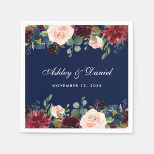 Guardanapo De Papel Watercolor Floral Burgundy Blue