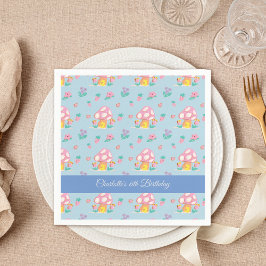 Guardanapo De Papel Watercolor Floral Mushroom Patterno Azul Aniversár