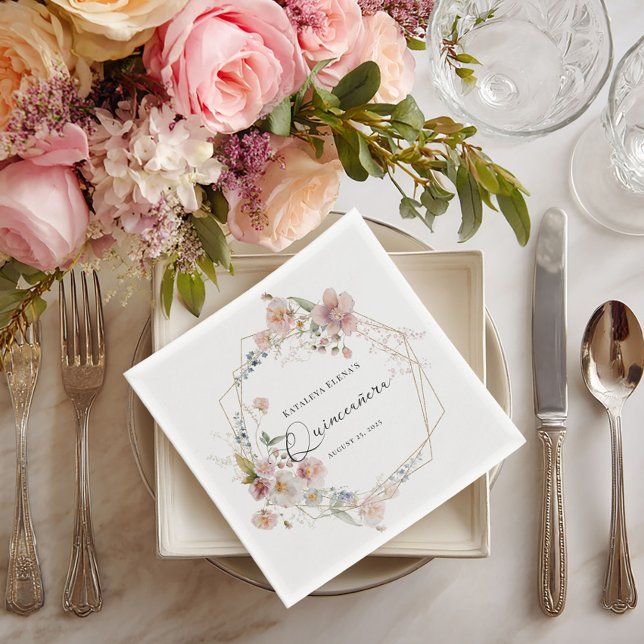 Guardanapo De Papel Watercolor Floral Quinceanera Paper Napkins (Criador carregado)