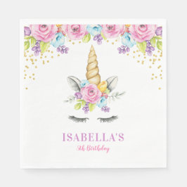 Guardanapo De Papel Watercolor Floral Unicorn Birthday