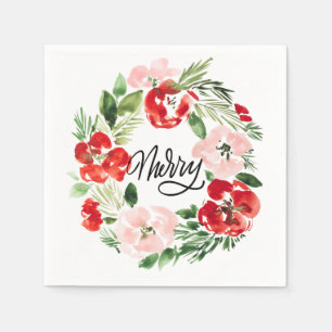 Guardanapo De Papel Watercolor Fora de Natal Rosa Vermelho e Verde