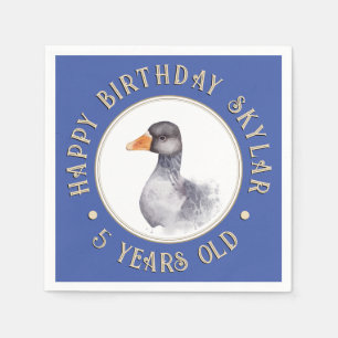 Guardanapo De Papel Watercolor Goose Birthday Custom Children's Blue