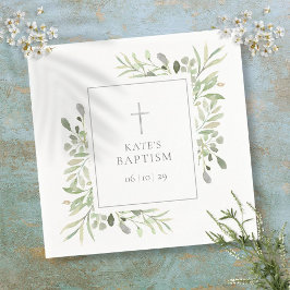 Guardanapo De Papel Watercolor Greenery Baptism Christening