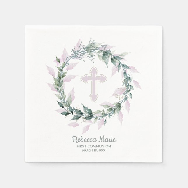 Guardanapo De Papel Watercolor Greenery Pink Cross First Community (Frente)