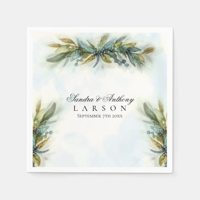 Guardanapo De Papel Watercolor Greenery Wedding (Frente)