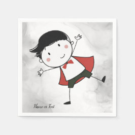Guardanapo De Papel Watercolor Happy Stick Boy Red Cape Beauely