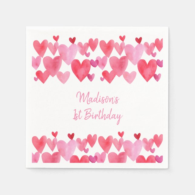 Guardanapo De Papel Watercolor Hearts Birthday (Frente)