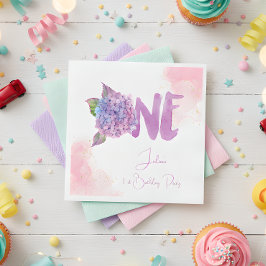 Guardanapo De Papel Watercolor hydrangea Primeiro Aniversário