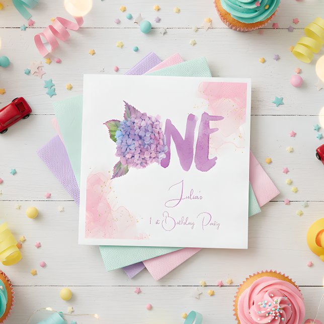 Guardanapo De Papel Watercolor hydrangea Primeiro Aniversário (Criador carregado)