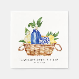 Guardanapo De Papel Watercolor Lemon Mediterranean Basket Sweet 16