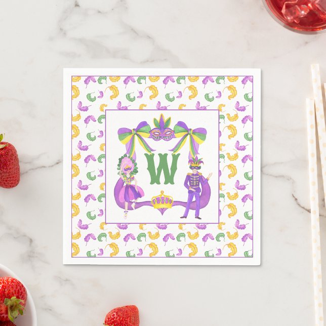 Guardanapo De Papel Watercolor Mardi Gras Monogram Crest (Criador carregado)