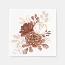 Watercolor Maroon Dourado Papel Floral Napkins