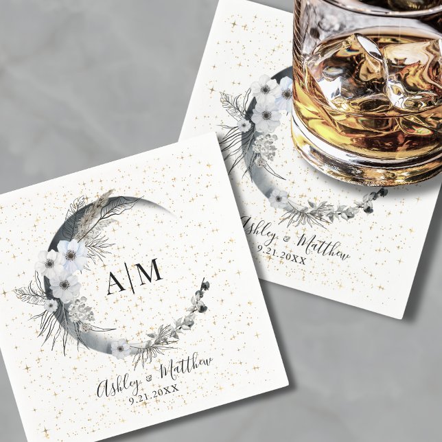 Guardanapo De Papel Watercolor Moon Stars Celestial Wedding (Watercolor Moon Stars Celestial Wedding Napkins )