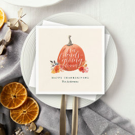 Guardanapo De Papel Watercolor Orange Pumpkin Friendsgiving Dinner
