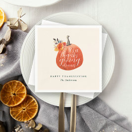 Guardanapo De Papel Watercolor Orange Pumpkin Friendsgiving Dinner