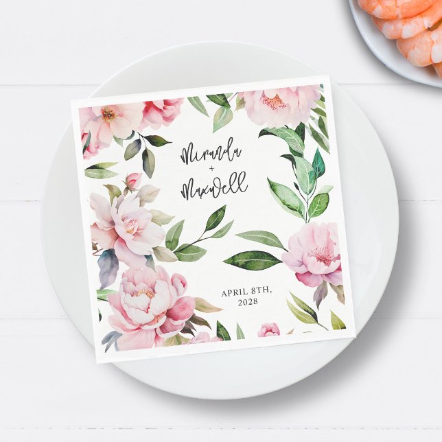 Guardanapo De Papel Watercolor Peony Magnolia Pink Weding (Criador carregado)