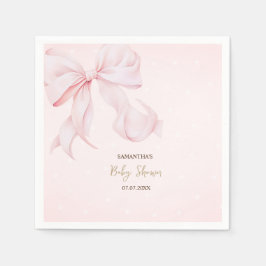 Guardanapo De Papel Watercolor Pink Bow Pink Dots Baby Shower 