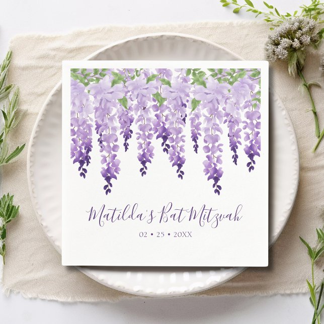 Guardanapo De Papel Watercolor Purple Wisteria | Bat Mitzvah (Criador carregado)