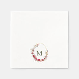 Guardanapo De Papel Watercolor Red Christmas Wreath Monogramas Napkins
