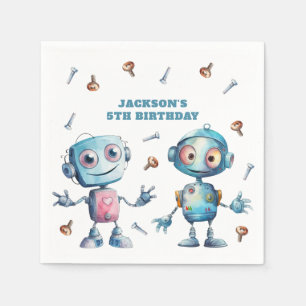 Guardanapo De Papel Watercolor Robot Birthday