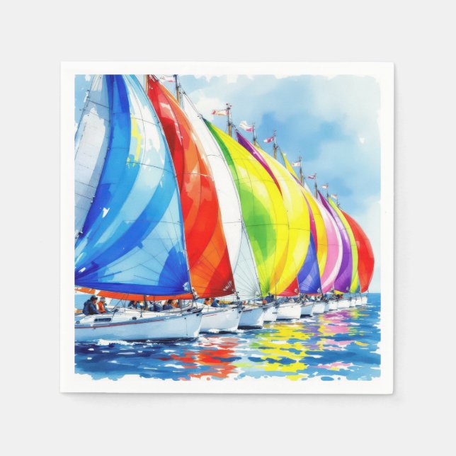 Guardanapo De Papel Watercolor Sailboat Regatta (Frente)