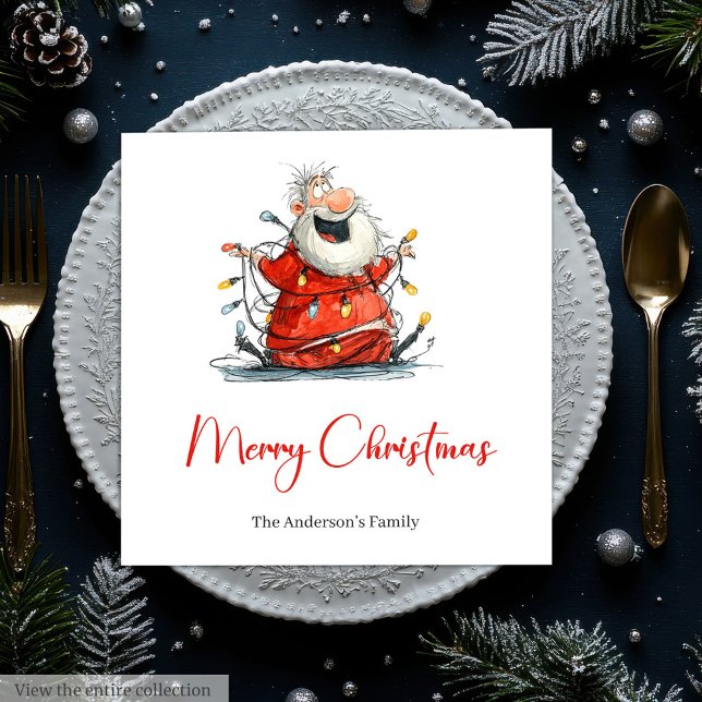 Guardanapo De Papel Watercolor Santa Funny Editable Holiday Napkins (Watercolor Santa Funny Editable Holiday Napkin Design

)