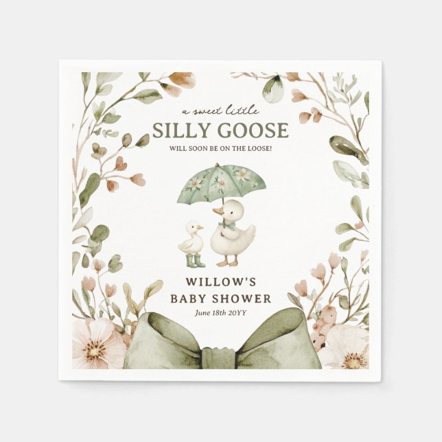 Guardanapo De Papel Watercolor Silly Goose Baby Shower (Frente)
