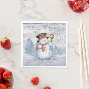 Guardanapo De Papel Watercolor Snowman Winter Snow Moderno Natal