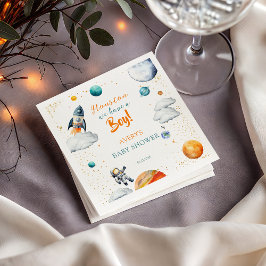 Guardanapo De Papel Watercolor Space Baby Shower Napkins Rocket Planet