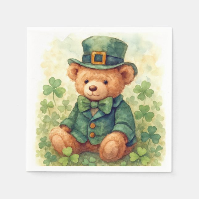 Guardanapo De Papel Watercolor St. Patrick's Day Teddy Bear (Frente)