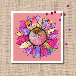 Guardanapo De Papel Watercolor Sunflower Summer Pink & Purple