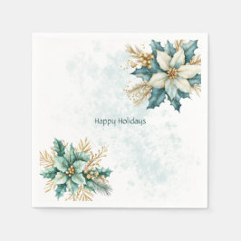 Guardanapo De Papel Watercolor Teal Floral Natal Natal Napkin