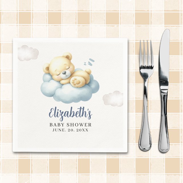 Guardanapo De Papel Watercolor Teddy Bear Baby Shower Boy  (Criador carregado)