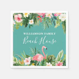 Guardanapo De Papel Watercolor Tropical Floral Family Name Beach House