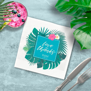 Guardanapo De Papel Watercolor Tropical Wedding Obrigado Teal ID577