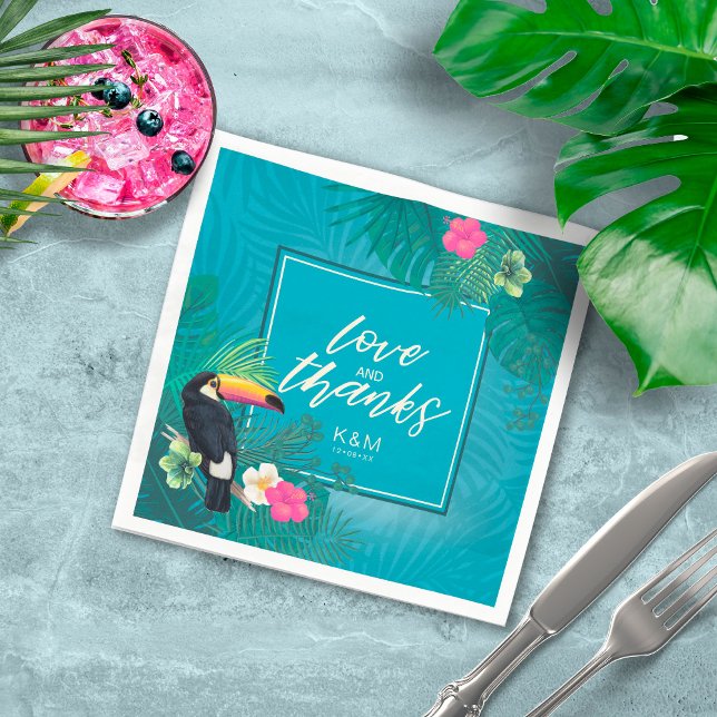 Guardanapo De Papel Watercolor Tropical Wedding Obrigado Teal ID577 (Criador carregado)