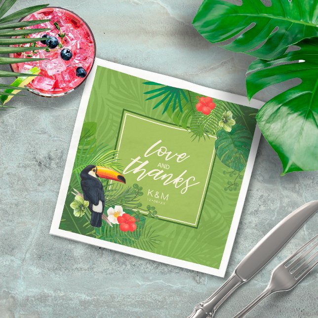 Guardanapo De Papel Watercolor Tropical Wedding Obrigados Green ID577 (Criador carregado)